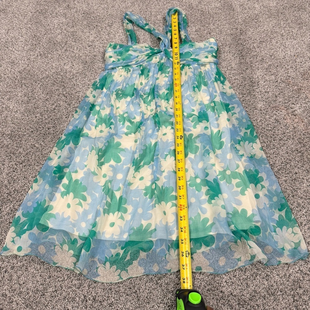 Vtg Studio M 100% Silk Blue Green Floral Halter Top Babydoll Dress Y2K Women’s M - Picture 3 of 8